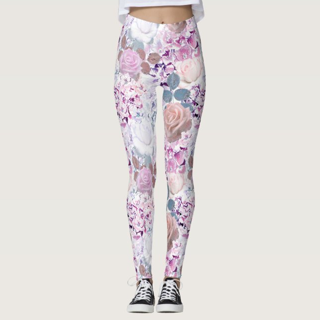 Watercolor roses and hydrangeas. leggings (Front)