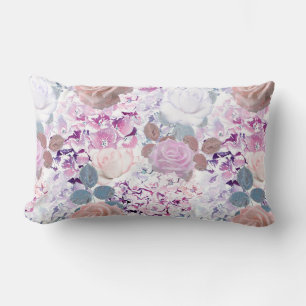 Watercolor roses and hydrangeas. lumbar cushion
