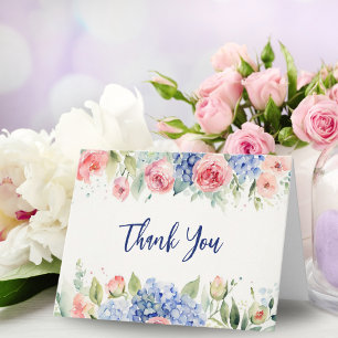 Watercolor Roses And Hydrangeas Thank You Card