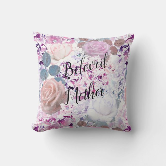 Watercolor roses and hydrangeas.  throw pillow (Front)