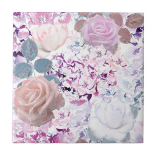 Watercolor roses and hydrangeas. tile
