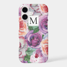 Watercolor roses and monogram floral