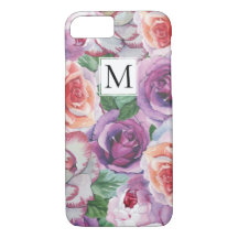 Watercolor roses and monogram floral