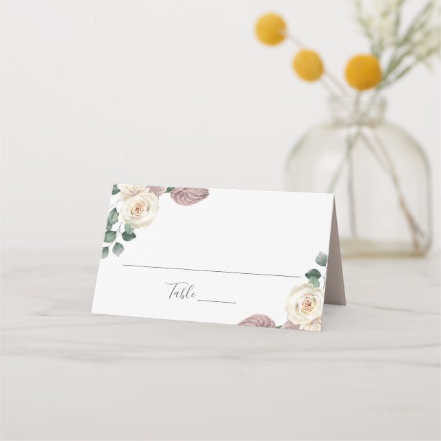 Watercolor Roses and Orchids Personalised Wedding Place Card (Front)
