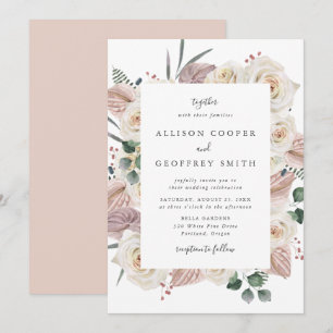 Watercolor Roses and Orchids Wedding Invitation