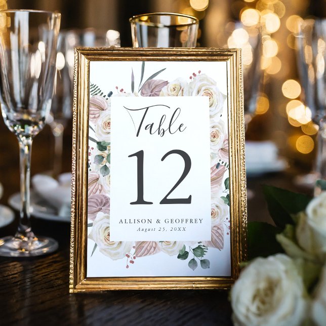 Watercolor Roses and Orchids Wedding Table Number (Creator Uploaded)
