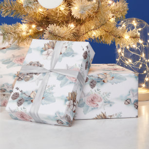Watercolor Roses and Pine Cones Pattern  Wrapping Paper