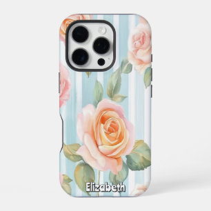 Watercolor Roses and Stripes iPhone 16 Pro Case