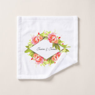 Watercolor Roses Arrangement Rhombus Wreath Wash Cloth