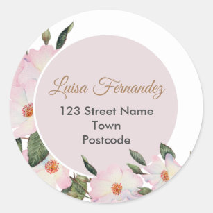 Watercolor Roses Ballerina Floral Address Circle Classic Round Sticker