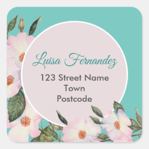 Watercolor Roses Ballerina Floral Address Circle Square Sticker