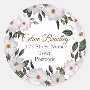 Watercolor Roses Ballerina Floral Address Classic Round Sticker