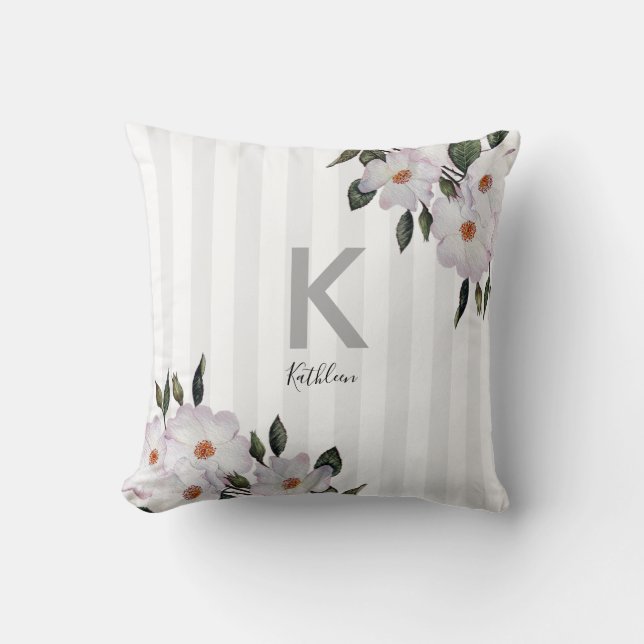 Watercolor Roses Ballerina Floral Art Monogram Cushion (Front)