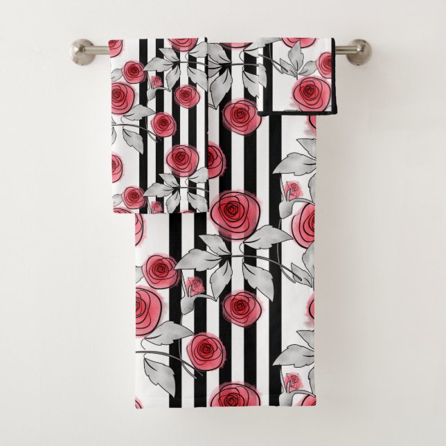 Watercolor roses bath towel set (Insitu)