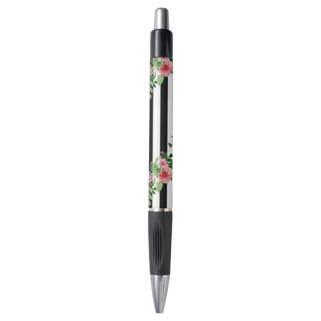 Watercolor Roses Black and White Stripe PenYou'll (Front Vertical)