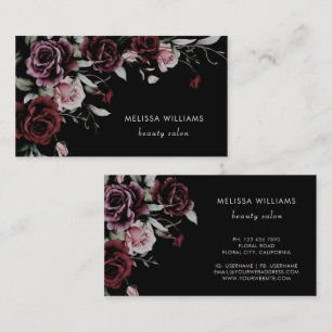 Watercolor Roses Black Background Business Card