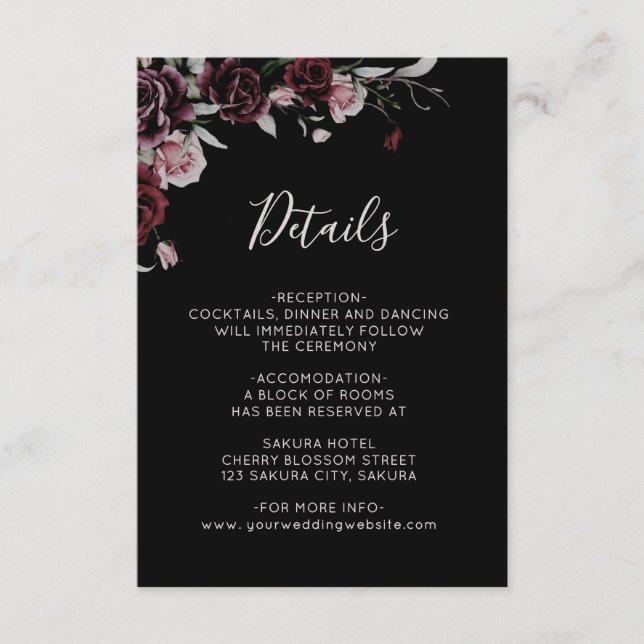 Watercolor Roses Black Floral Details Enclosure Card (Front)