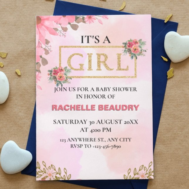 Watercolor Roses Blush Pink It's Girl Baby Shower Invitation (Creator Uploaded)