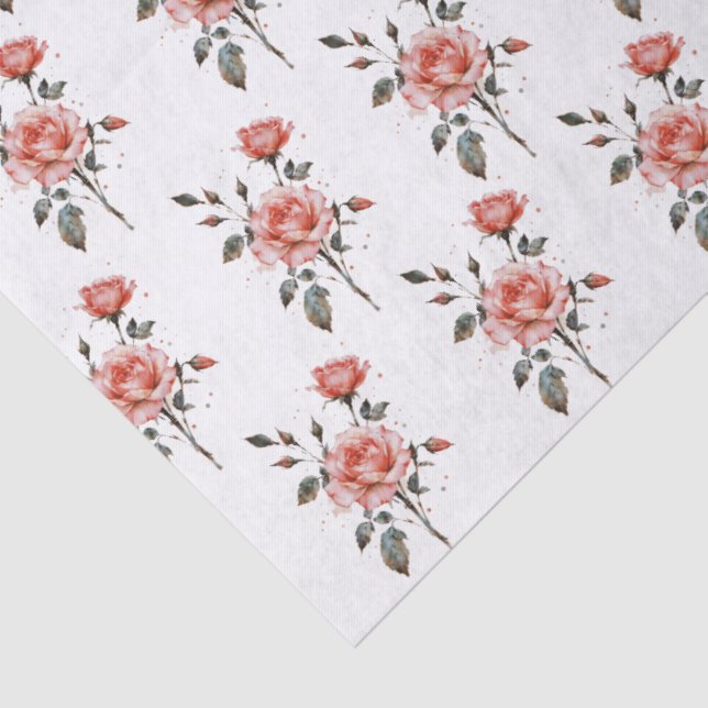 Watercolor Roses Botanical Pattern Tissue paper (Detail)