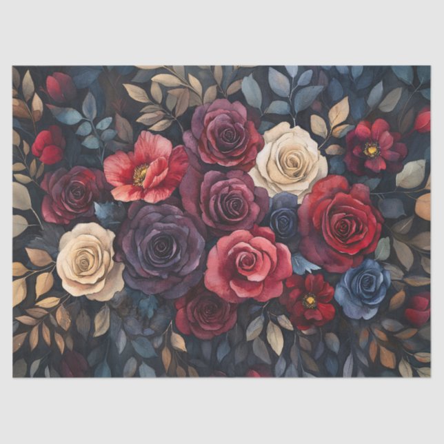 Watercolor Roses Bouquet Leaves Colourful Decoupag Tissue Paper (Front)