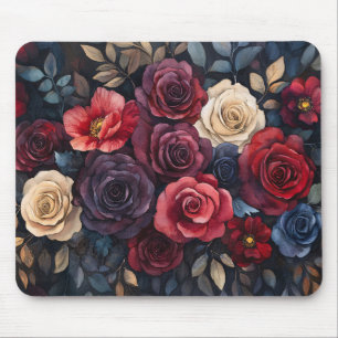 Watercolor Roses Bouquet Leaves Colourful Mouse Mat