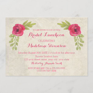 Watercolor Roses Bridal Lunch Invitations