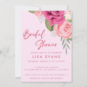 Watercolor Roses Bridal Shower Invitation
