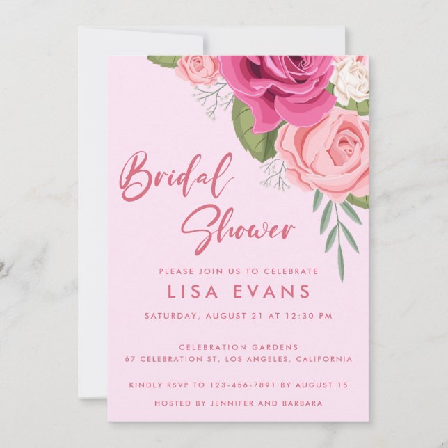 Watercolor Roses Bridal Shower Invitation (Front)