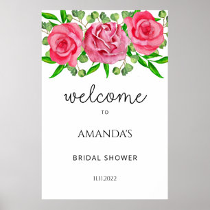 Watercolor Roses bridal shower welcome sign