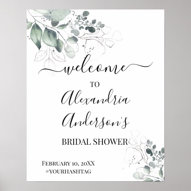Watercolor Roses Bridal Shower Welcome Sign (Front)