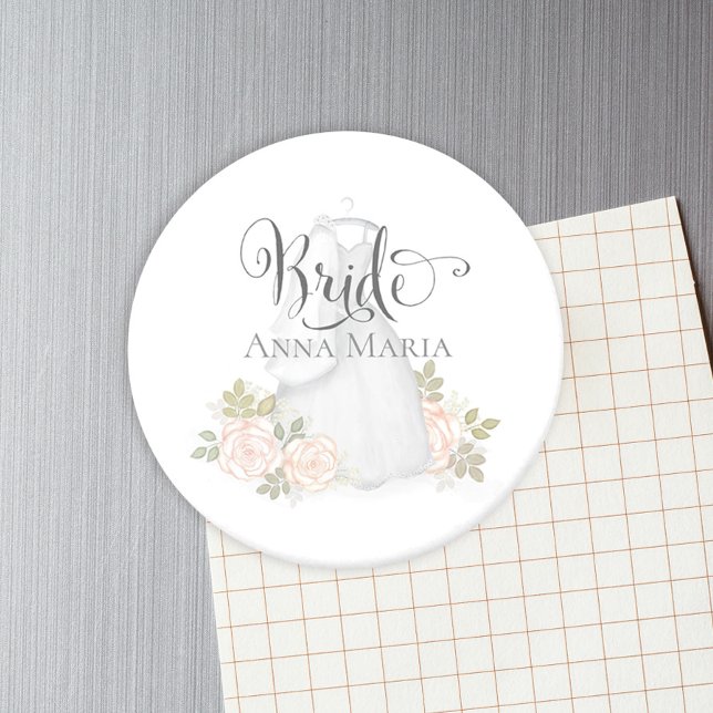 Watercolor Roses Bride Wedding Dress Floral Magnet (Creator Uploaded)