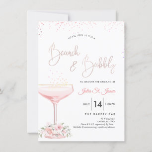 Watercolor Roses Brunch Bubbly Pink Champagne Invitation