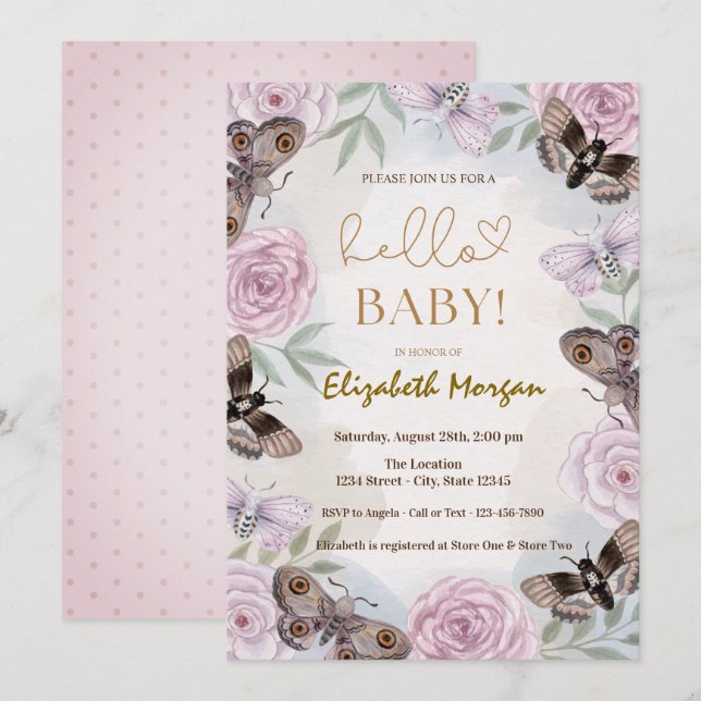 Watercolor Roses Butterflies Dots Baby Shower   Invitation (Front/Back)