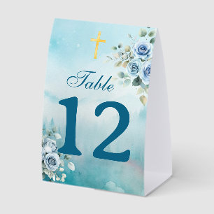 Watercolor Roses Christening Dusty Blue