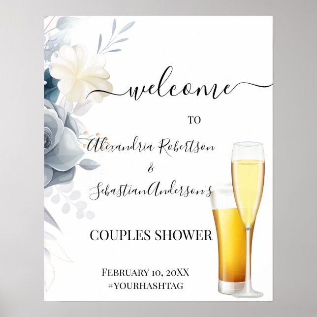 Watercolor Roses Couples Wedding Welcome Sign (Front)