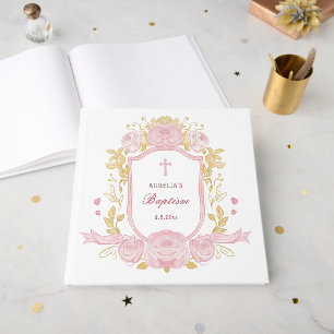 Watercolor Roses Crest Baptism Guest Book