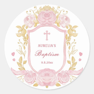 Watercolor Roses Crest Baptism Large Sticker