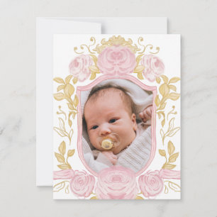 Watercolor Roses Crest Baptism Thank You Card
