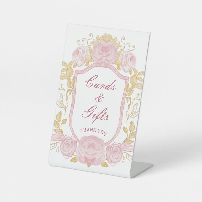 Watercolor Roses Crest Cards & Gifts Pedestal Sign (Front)