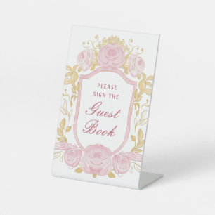 Watercolor Roses Crest Guest Book Pedestal Sign