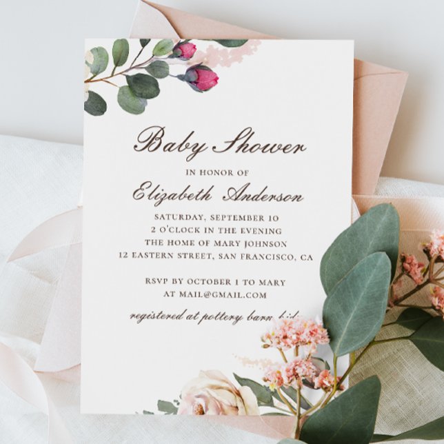 Watercolor roses. Elegant floral baby shower Invitation (Creator Uploaded)