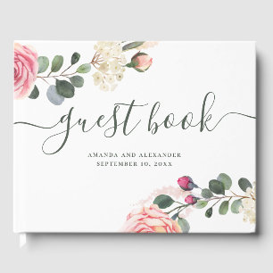Watercolor roses. Elegant floral botanical wedding Guest Book