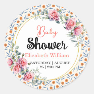 Watercolor Roses & Eucalyptus Baby Shower Classic Round Sticker