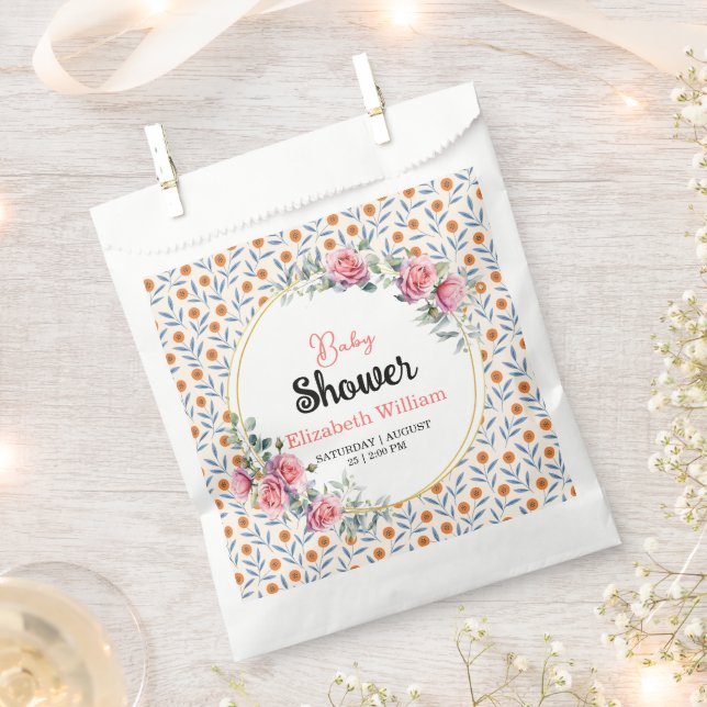 Watercolor Roses & Eucalyptus Baby Shower Favour Bags (Clipped)