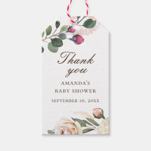 Watercolor roses. Floral baby shower thank you Gift Tags