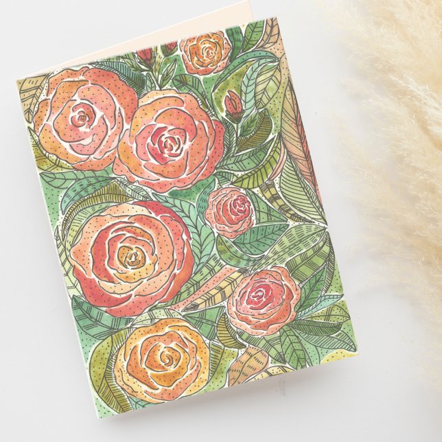 Watercolor Roses Floral Blank Card (Creator Uploaded)