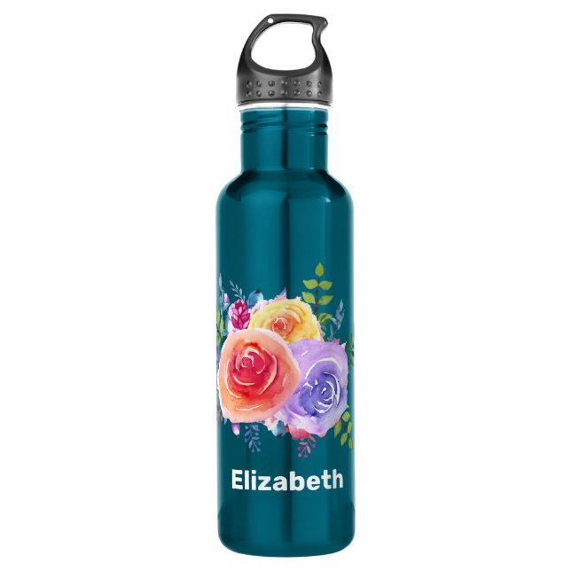 Watercolor Roses Floral Bouquet 710 Ml Water Bottle (Front)