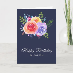 Watercolor Roses Floral Bouquet Birthday Card