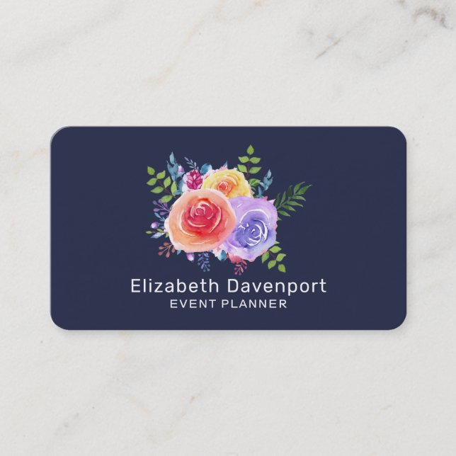 Watercolor Roses Floral Bouquet Business Card (Front)