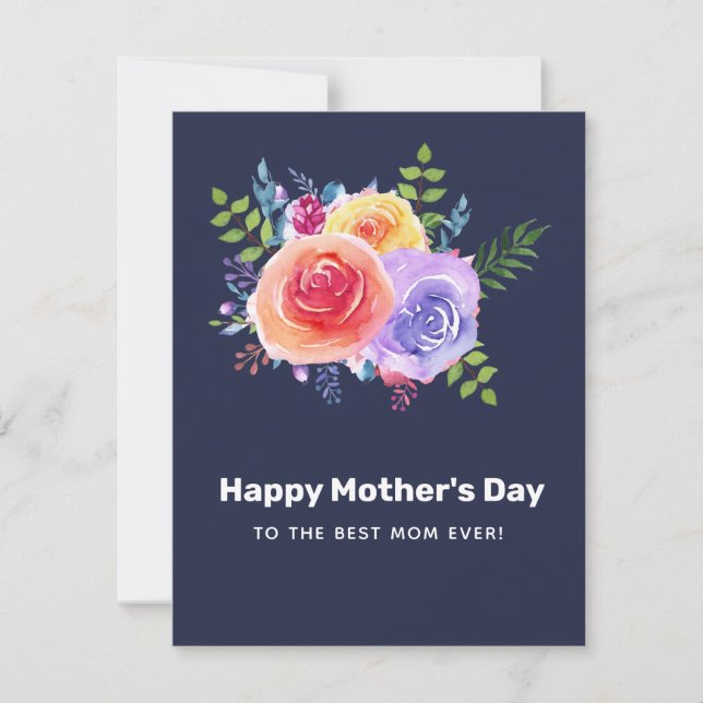Watercolor Roses Floral Bouquet Mother's Day Holiday Card (Front)